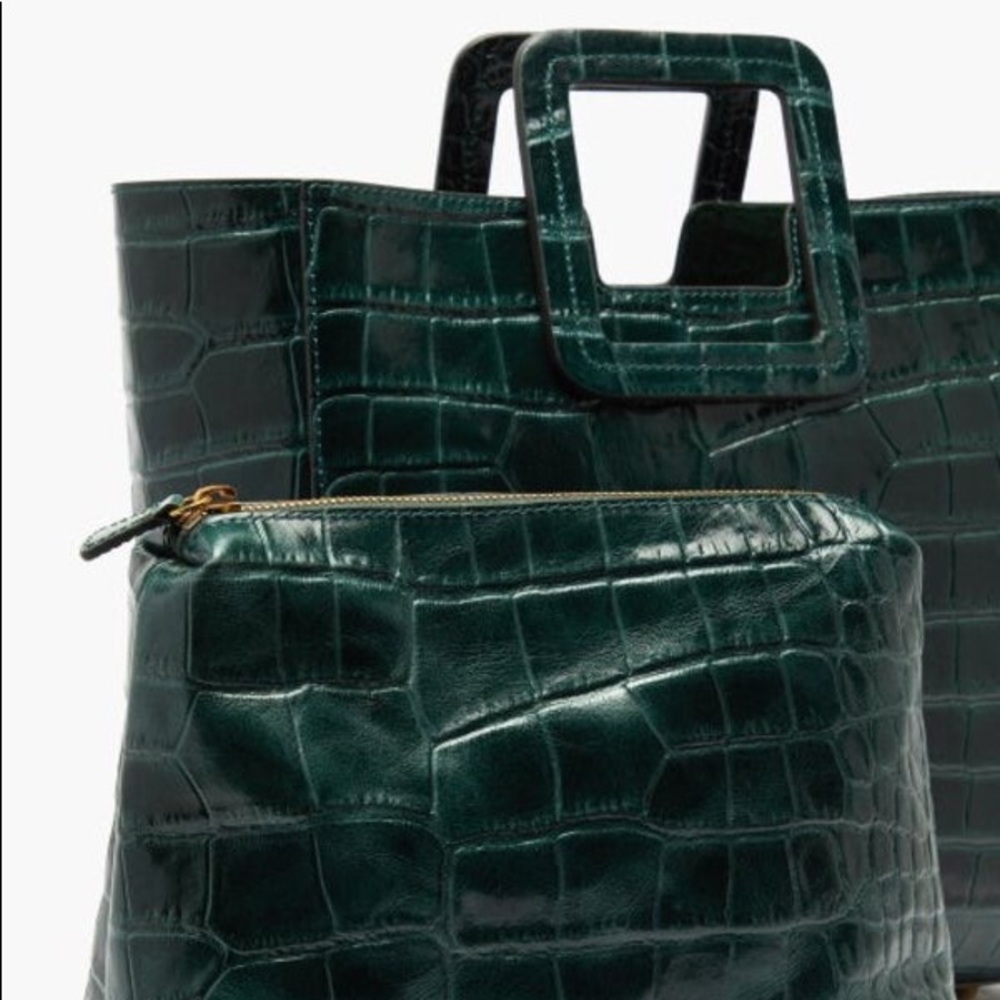 COPY - STAUD Shirley Bag - Green Embossed Croc